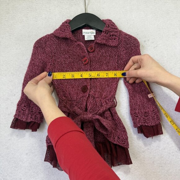 Naartjie Sweater Dress Baby Girls 3-6 Months Maroon Knit Belted Ruffle Hem - Picture 2 of 10